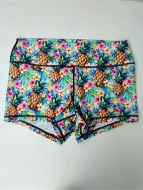 Peachy Athletic Pineapple Crush Squat-Proof Gym Shorts L
